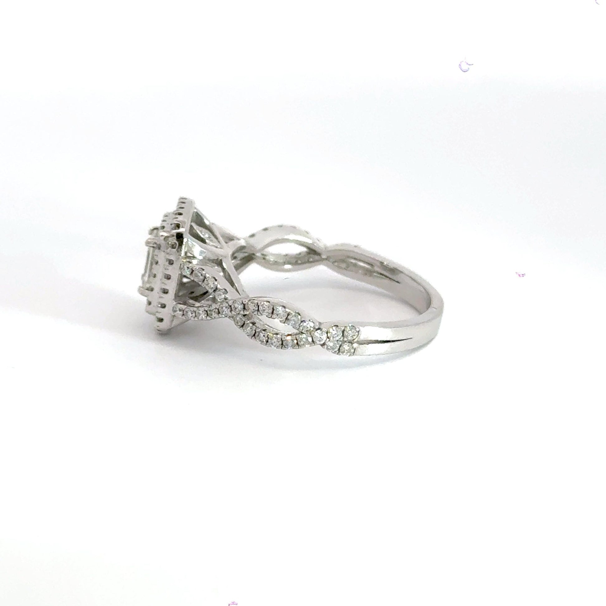 Platinum Rectangle Halo Baguette Diamond Twist Cluster Ring Aces Jewellers