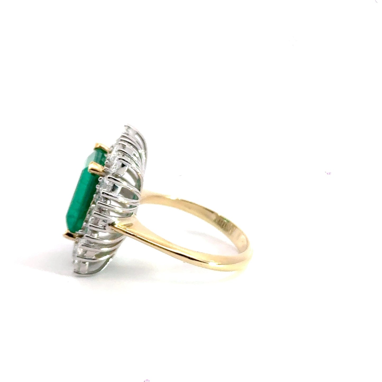 18CT Yellow Gold 5.86CT Emerald 4.25CT Diamond Cluster Ring Aces Jewellers