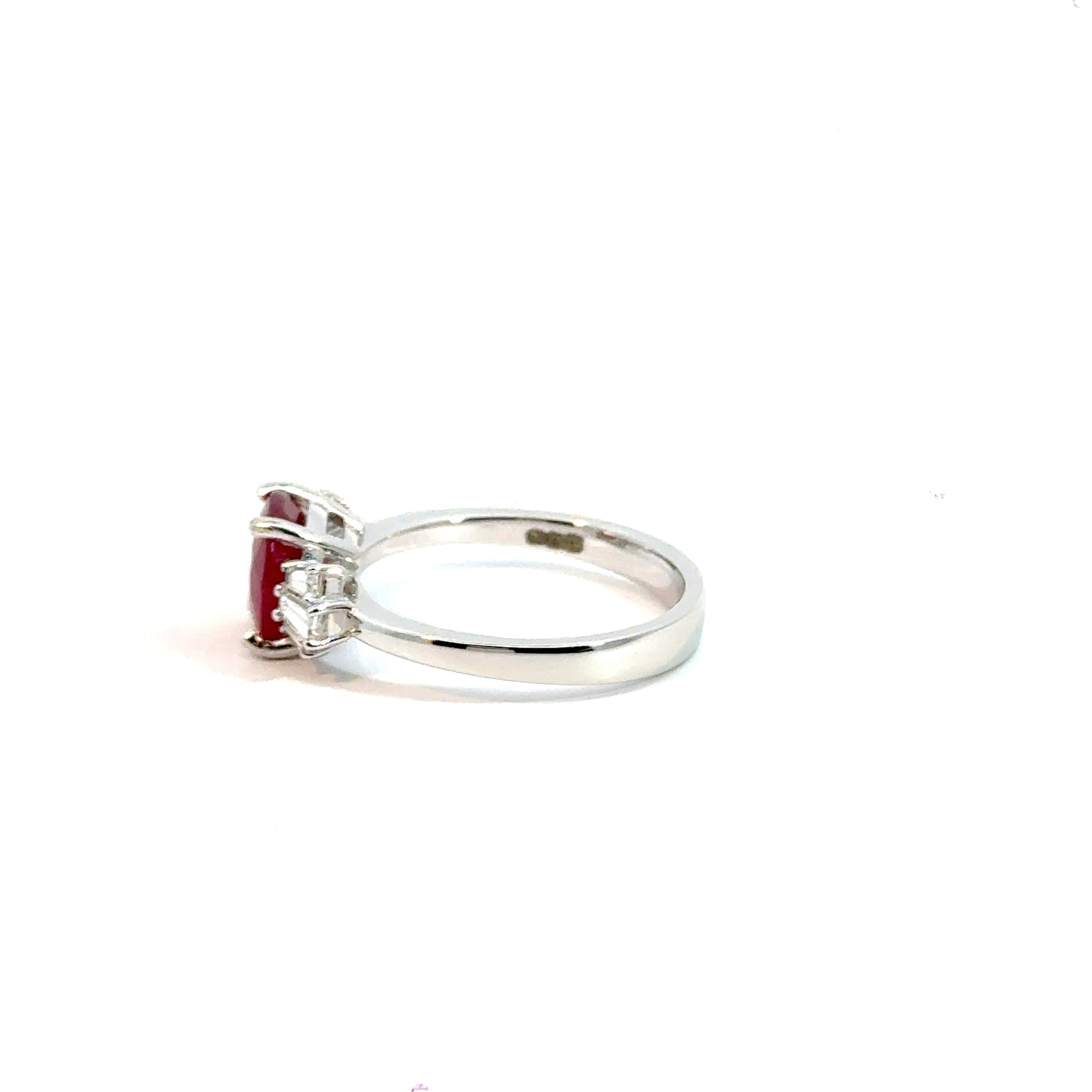 18CT White Gold Ruby and Diamonds Trilogy Ring Aces Jewellers