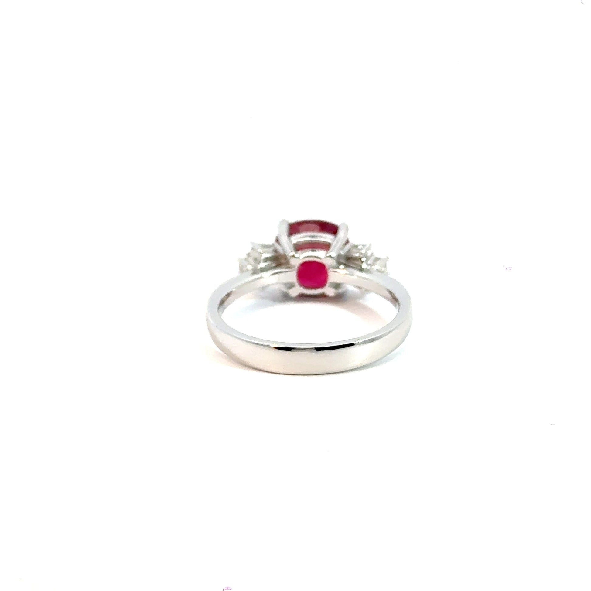 18CT White Gold Ruby and Diamonds Trilogy Ring Aces Jewellers