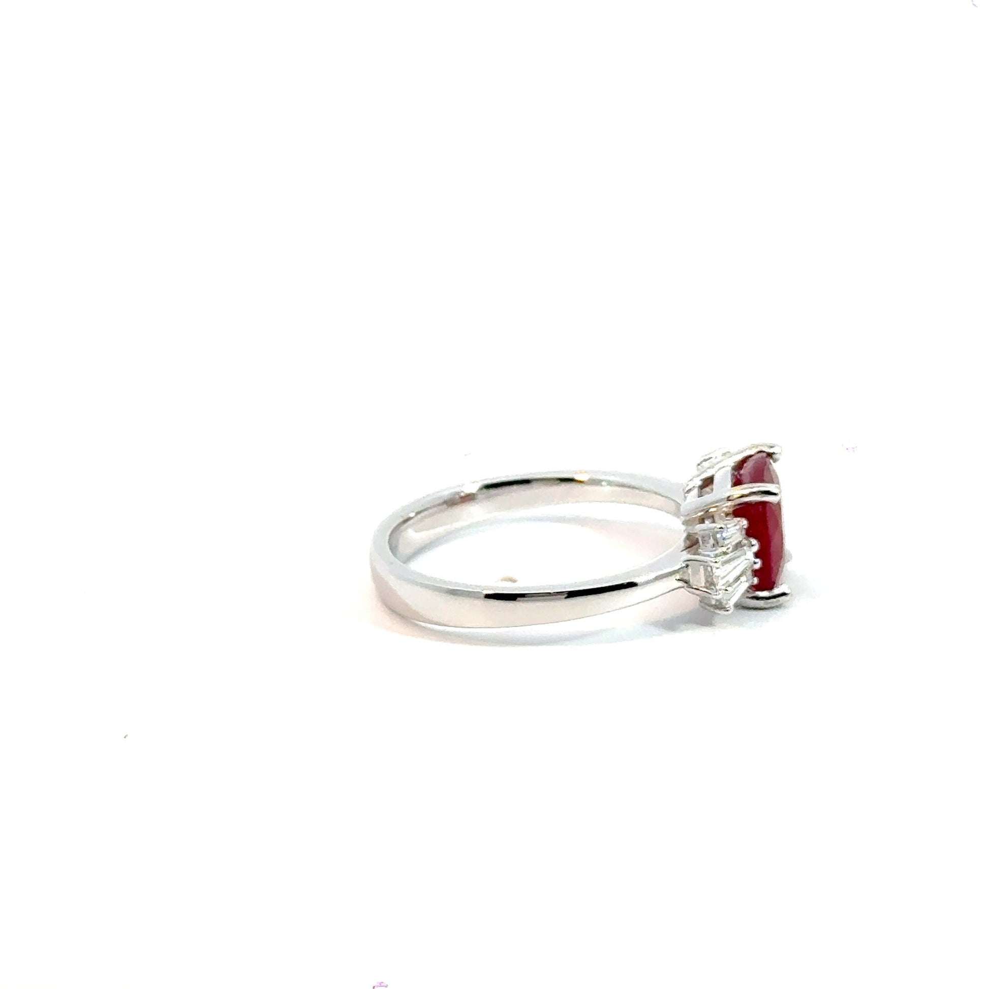 18CT White Gold Ruby and Diamonds Trilogy Ring Aces Jewellers
