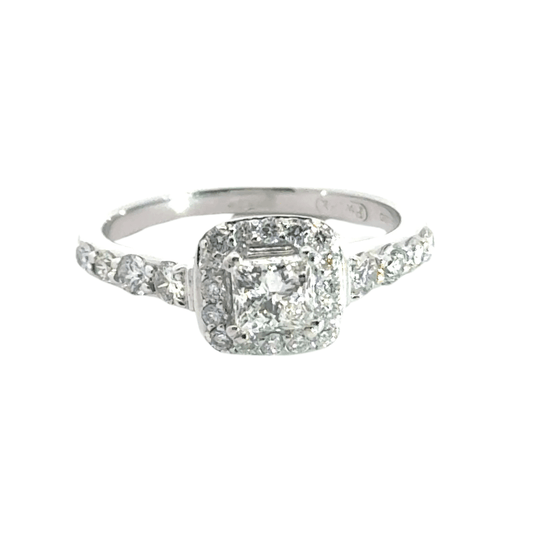 18CT White Gold Diamond Halo Ring Aces Jewellers
