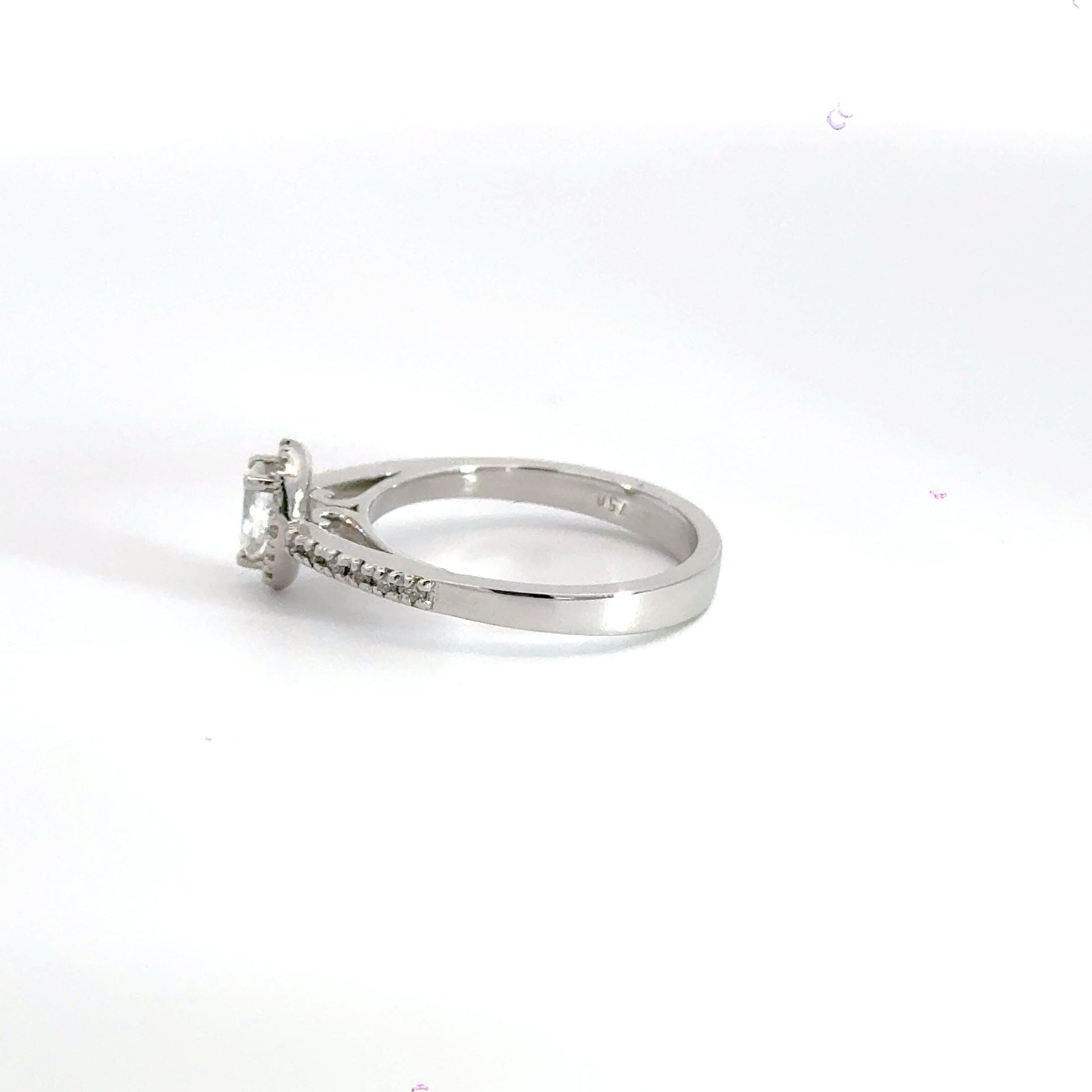 18CT White Gold Diamond Teardrop Halo Ring Aces Jewellers