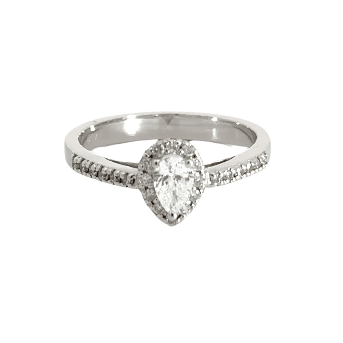 18CT White Gold Diamond Teardrop Halo Ring Aces Jewellers