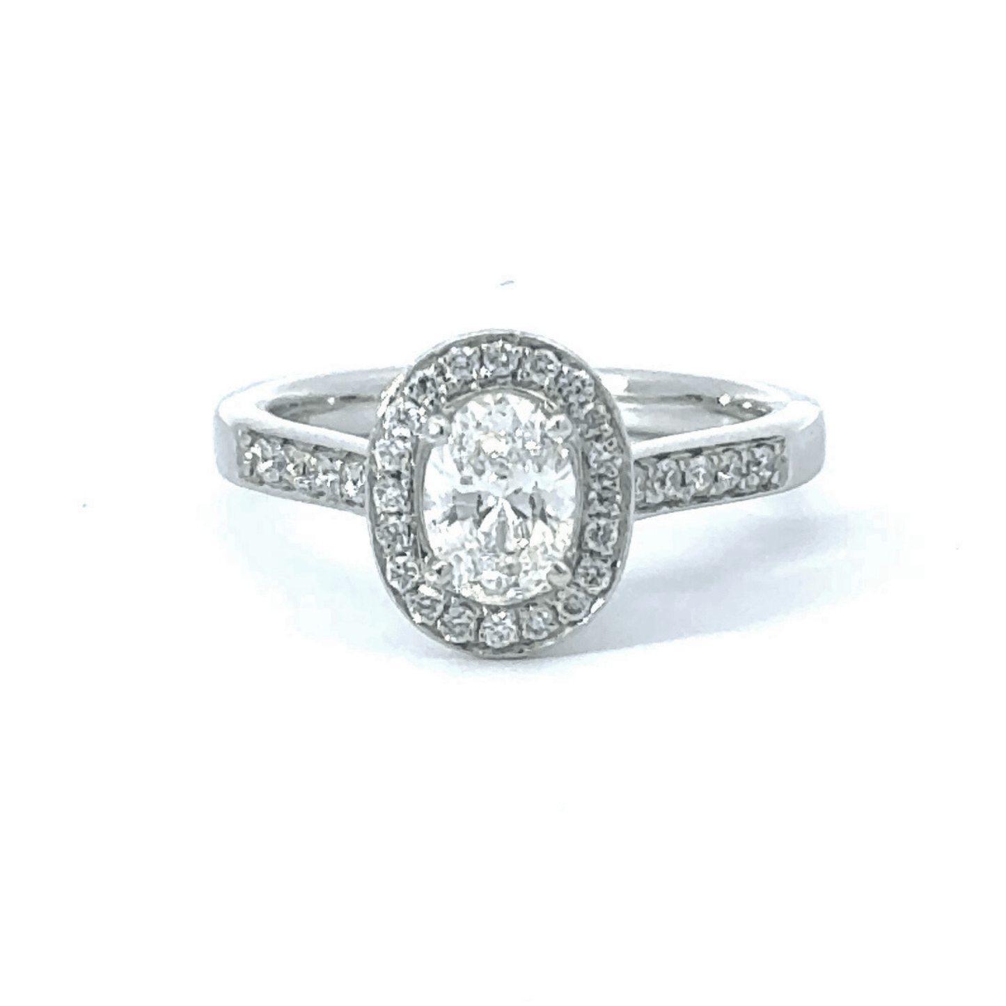 Platinum Halo Oval Diamond Ring Aces Jewellers