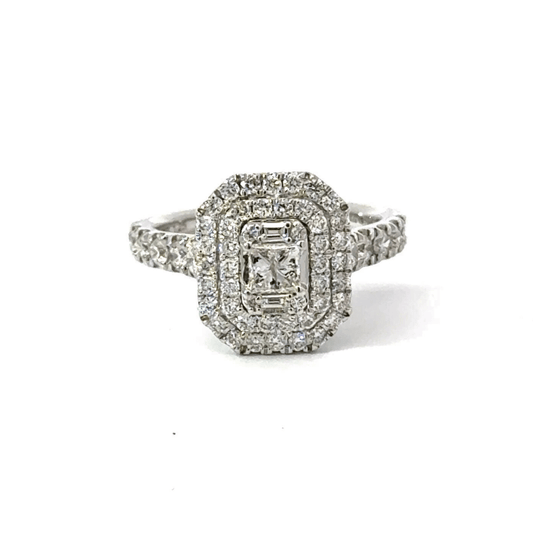 18CT White Gold Halo Diamond Ring Aces Jewellers
