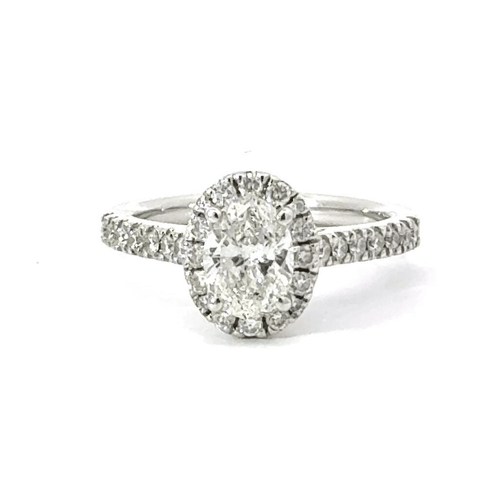 18CT White Gold Oval Halo Diamond Ring Aces Jewellers