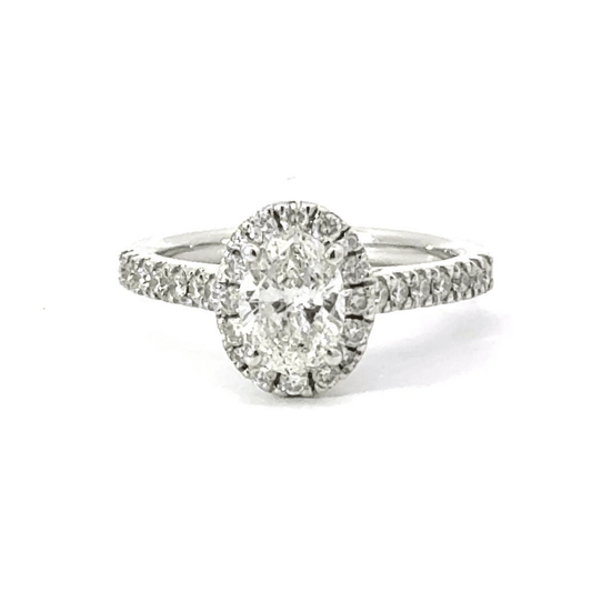 18CT White Gold Oval Halo Diamond Ring Aces Jewellers
