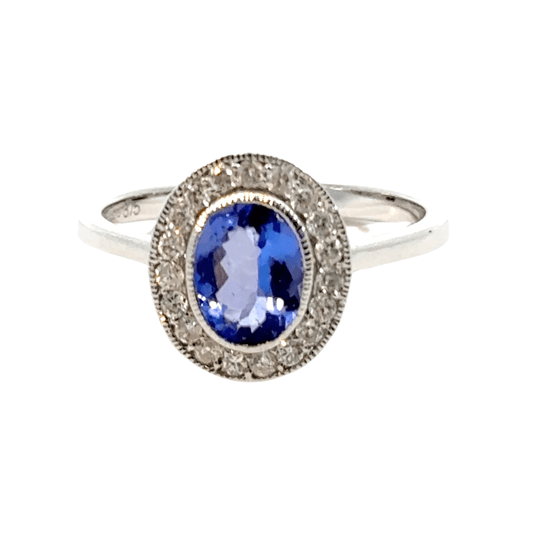 9CT White Gold Tanzanite & Diamond Ring Aces Jewellers