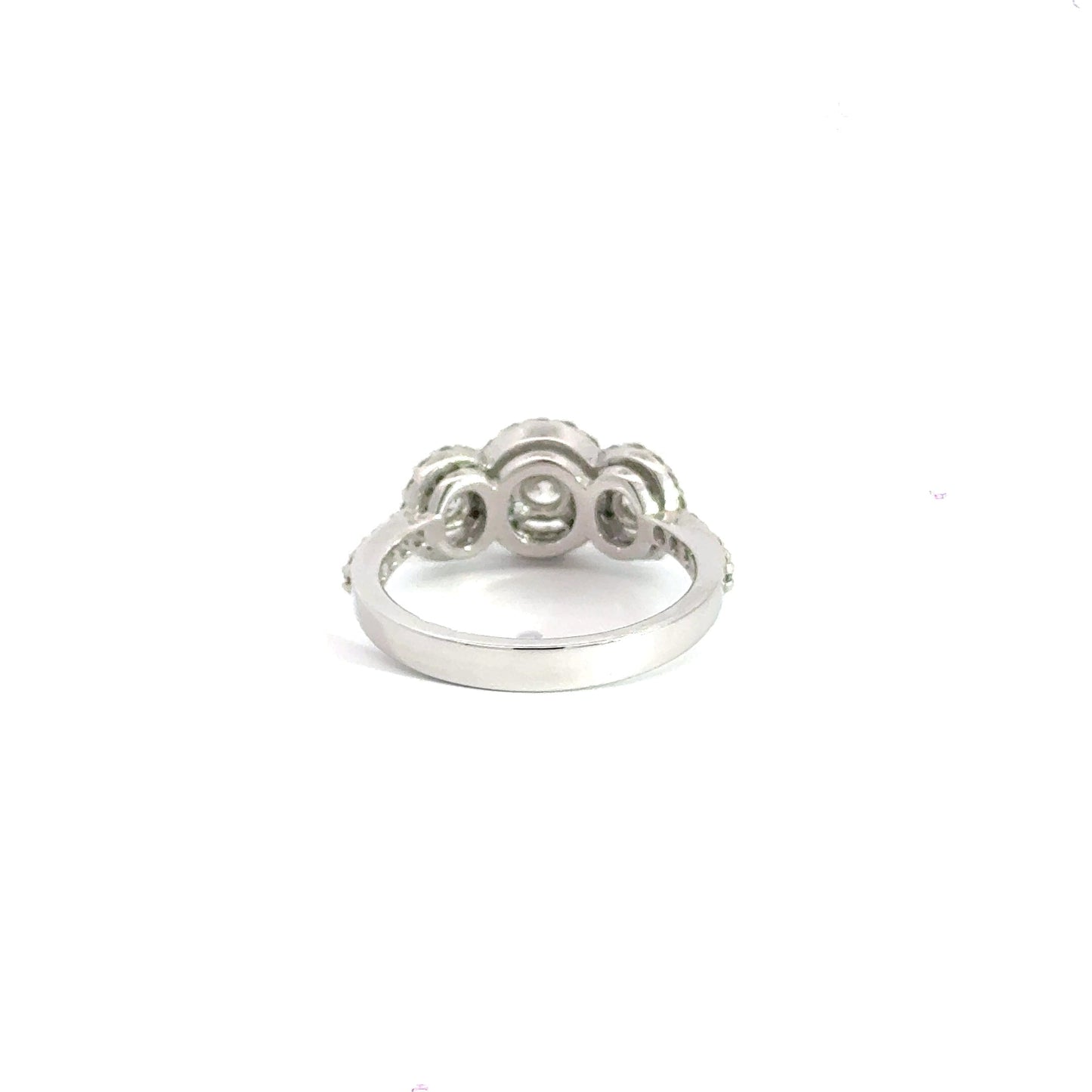 18CT White Gold Trilogy Halo Diamond Ring Aces Jewellers
