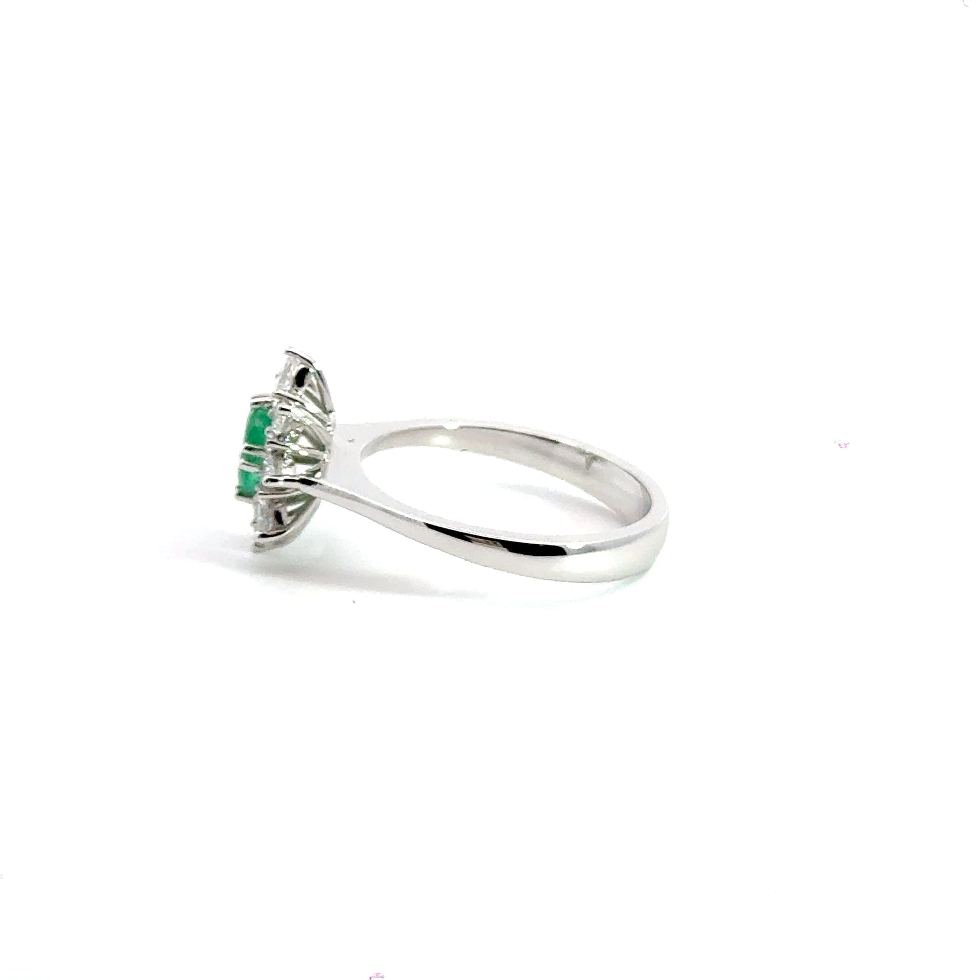 18CT White Gold Cluster Diamond and Emerald Ring Aces Jewellers