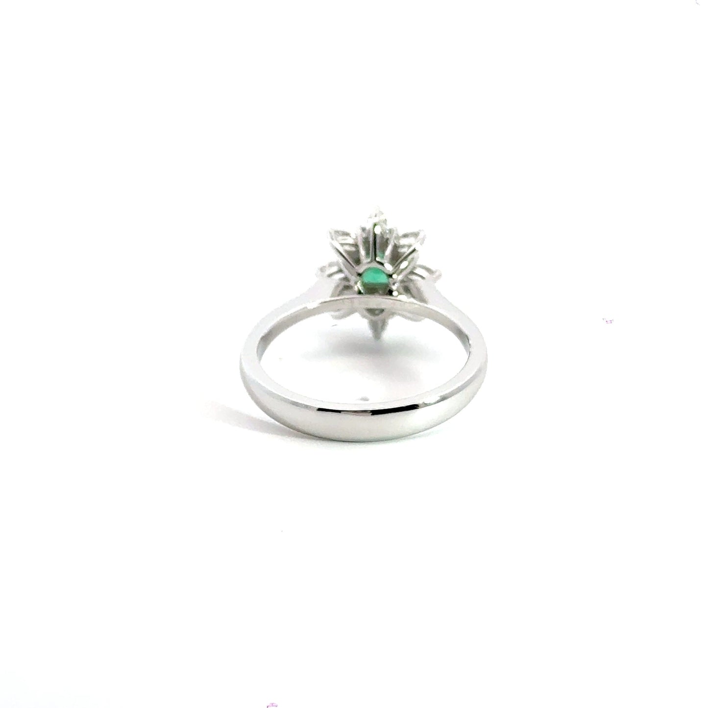 18CT White Gold Cluster Diamond and Emerald Ring Aces Jewellers