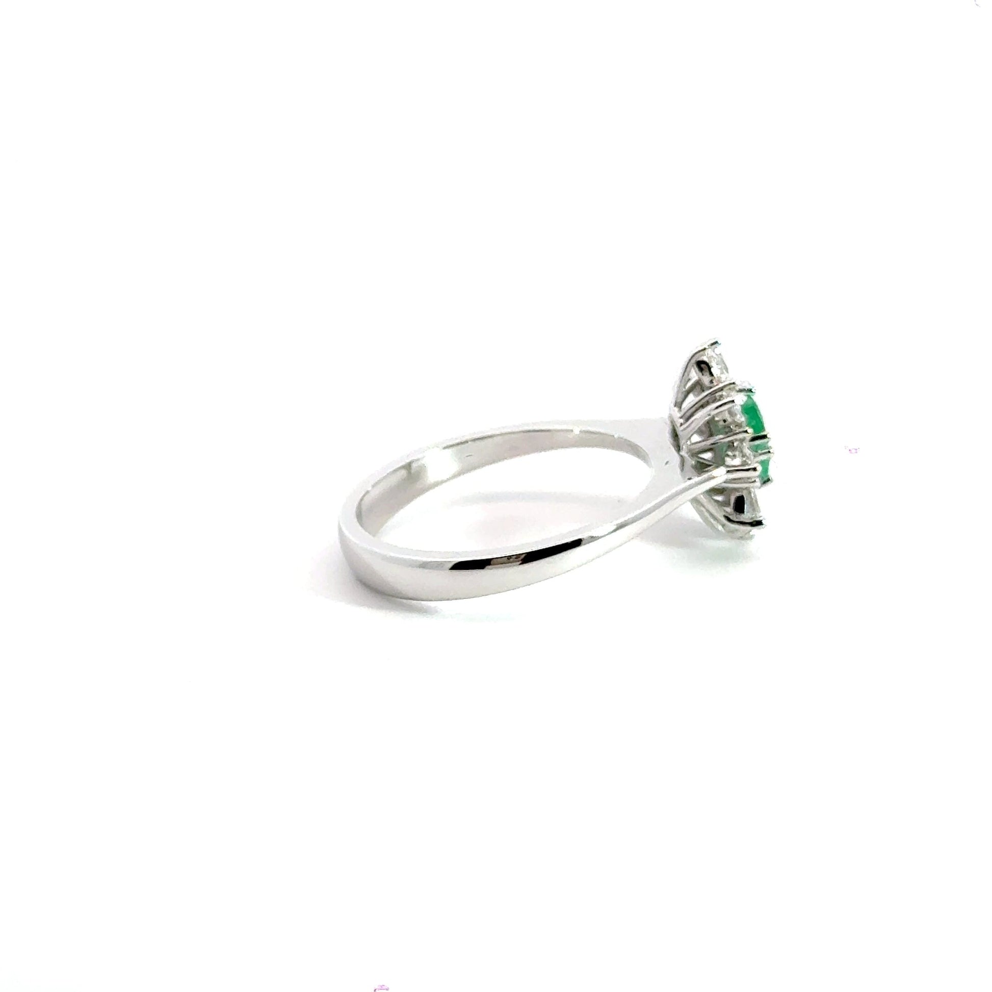 18CT White Gold Cluster Diamond and Emerald Ring Aces Jewellers