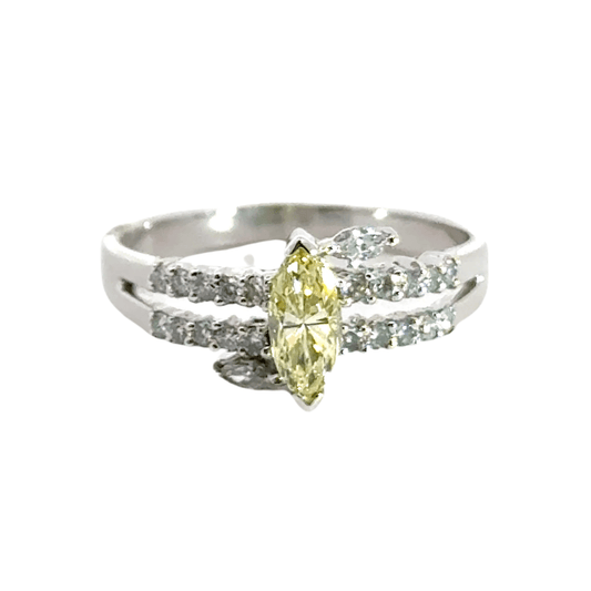 18CT White Gold Ring Yellow Diamond Aces Jewellers
