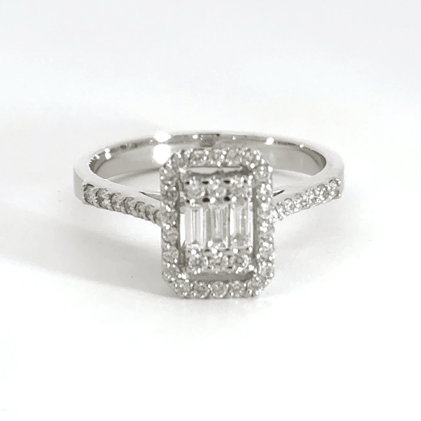 18CT White Gold Baguette Halo Diamond Ring Cluster Aces Jewellers