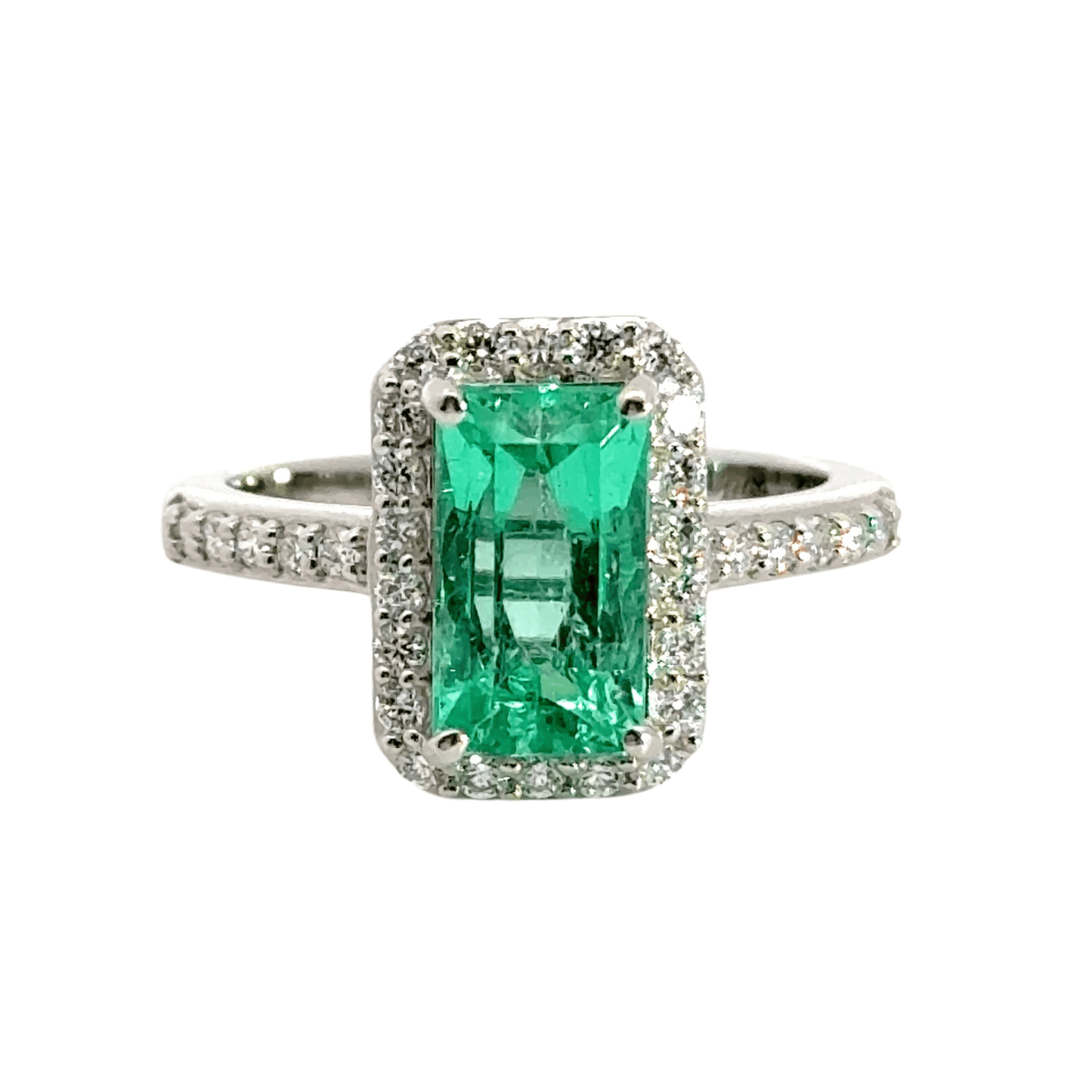 Platinum Emerald Diamond Ring Halo Aces Jewellers