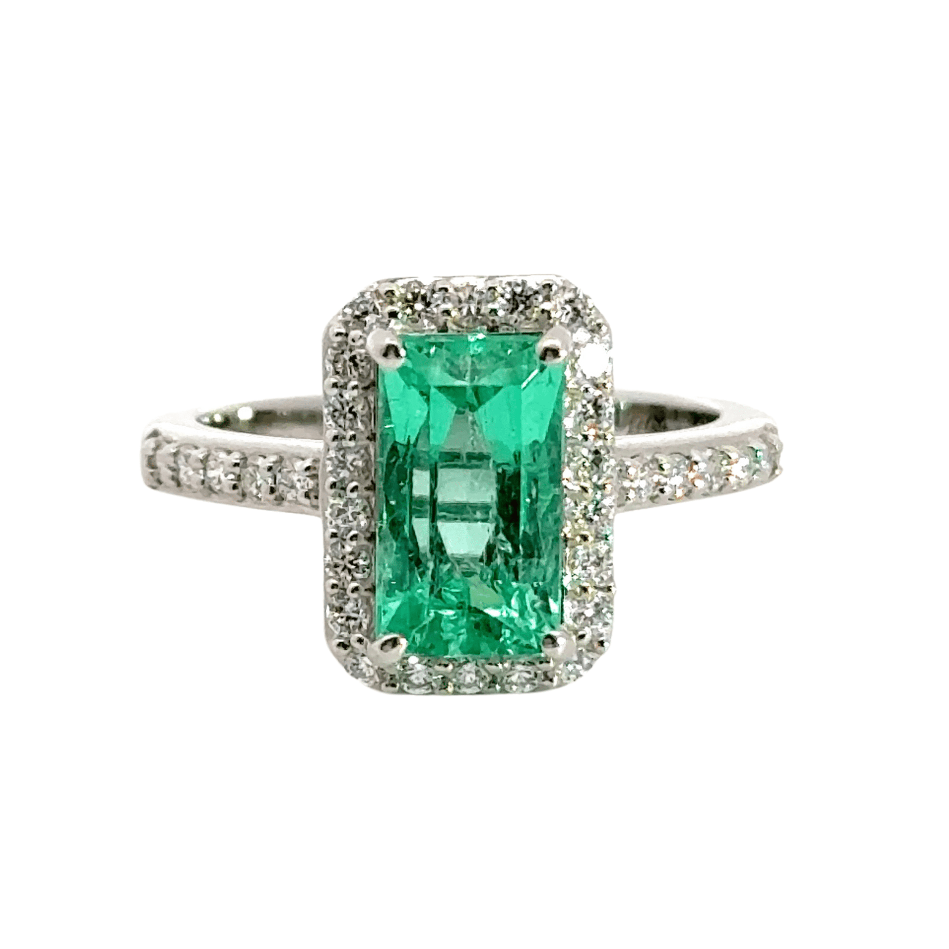 Platinum Emerald Diamond Ring Halo Aces Jewellers