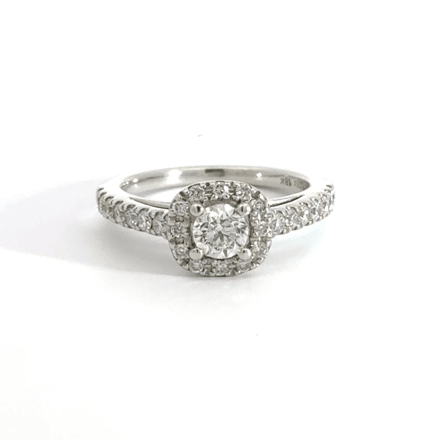 18ct White Gold Diamond Solitaire Halo Ring Aces Jewellers