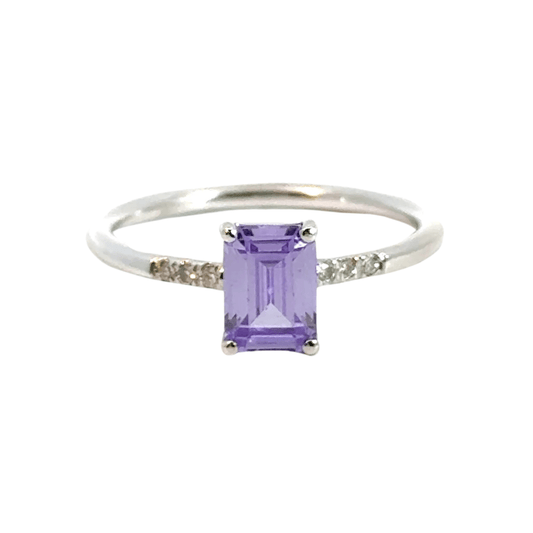 14CT White Gold Ring Diamonds & Manmade Coloured Stone Aces Jewellers