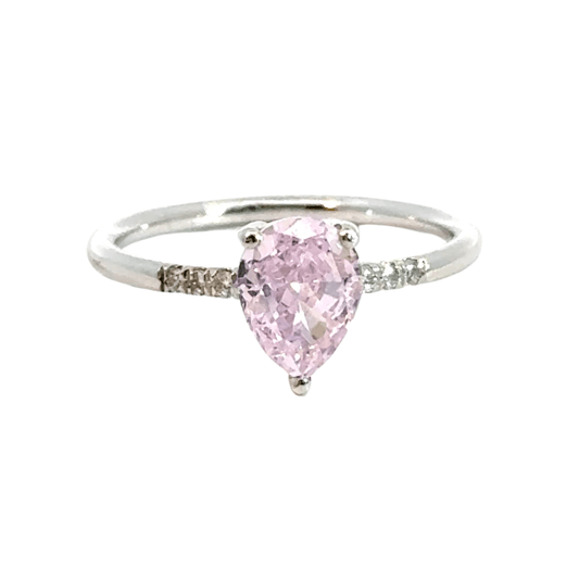 14CT White Gold Ring with Diamonds & Manmade Coloured Centre Stone Aces Jewellers