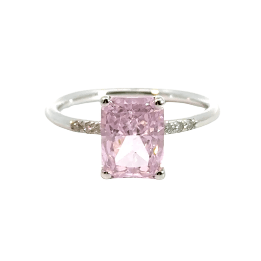 14CT White Gold Ring with Diamonds & Manmade Coloured Stone Aces Jewellers