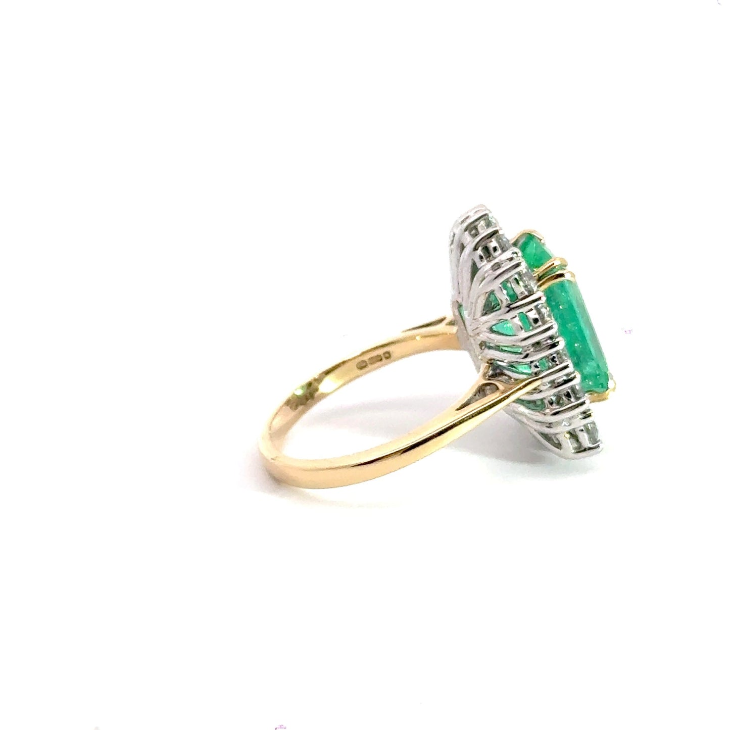 18CT Yellow Gold 5.05CT Columbian Emerald Ring & 2.00CT Diamonds Cluster Aces Jewellers
