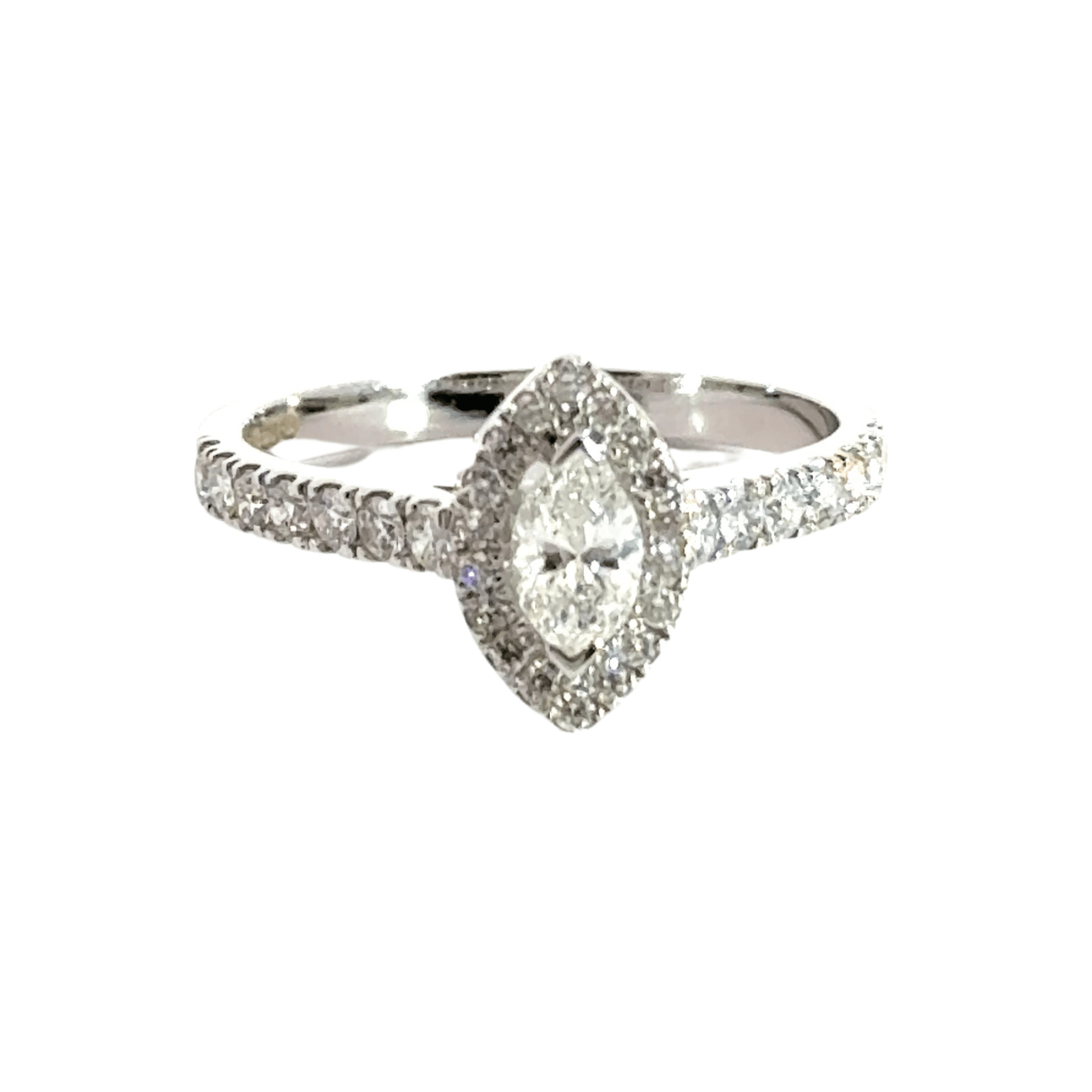 18CT White Gold Marquise Diamond Halo Ring Aces Jewellers