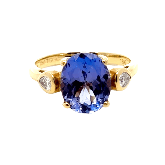 18CT Yellow Gold Diamond & Tanzanite Ring Trilogy Aces Jewellers