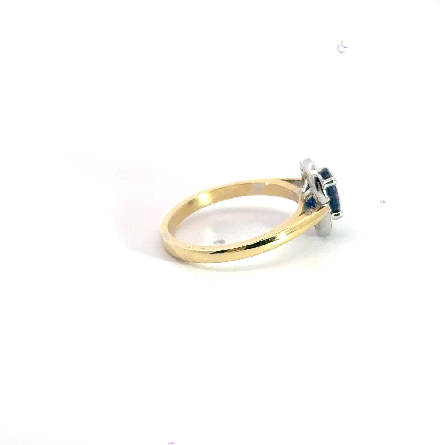 18CT Yellow Gold Sapphire and Diamond Halo Ring Aces Jewellers