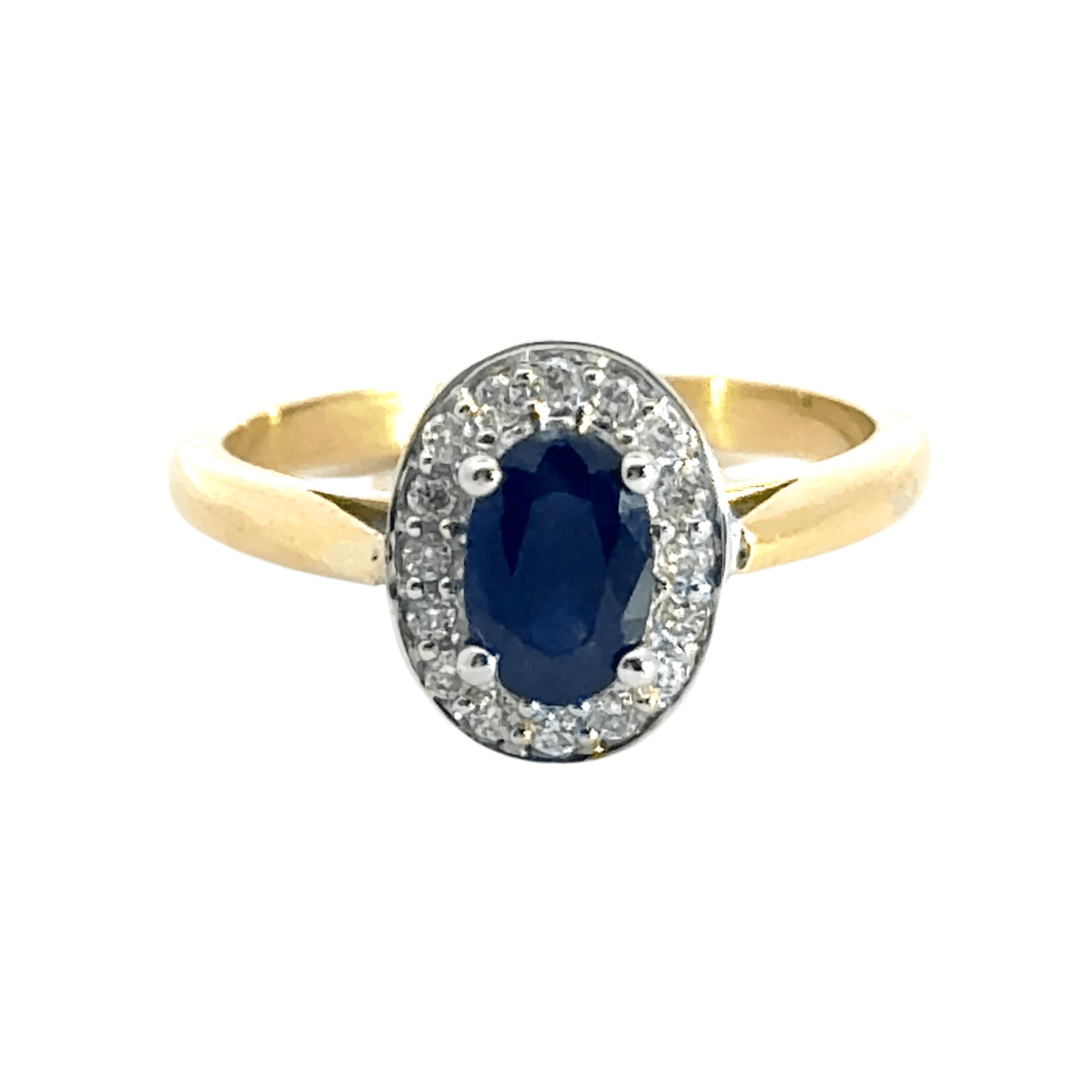 18CT Yellow Gold Sapphire and Diamond Halo Ring Aces Jewellers