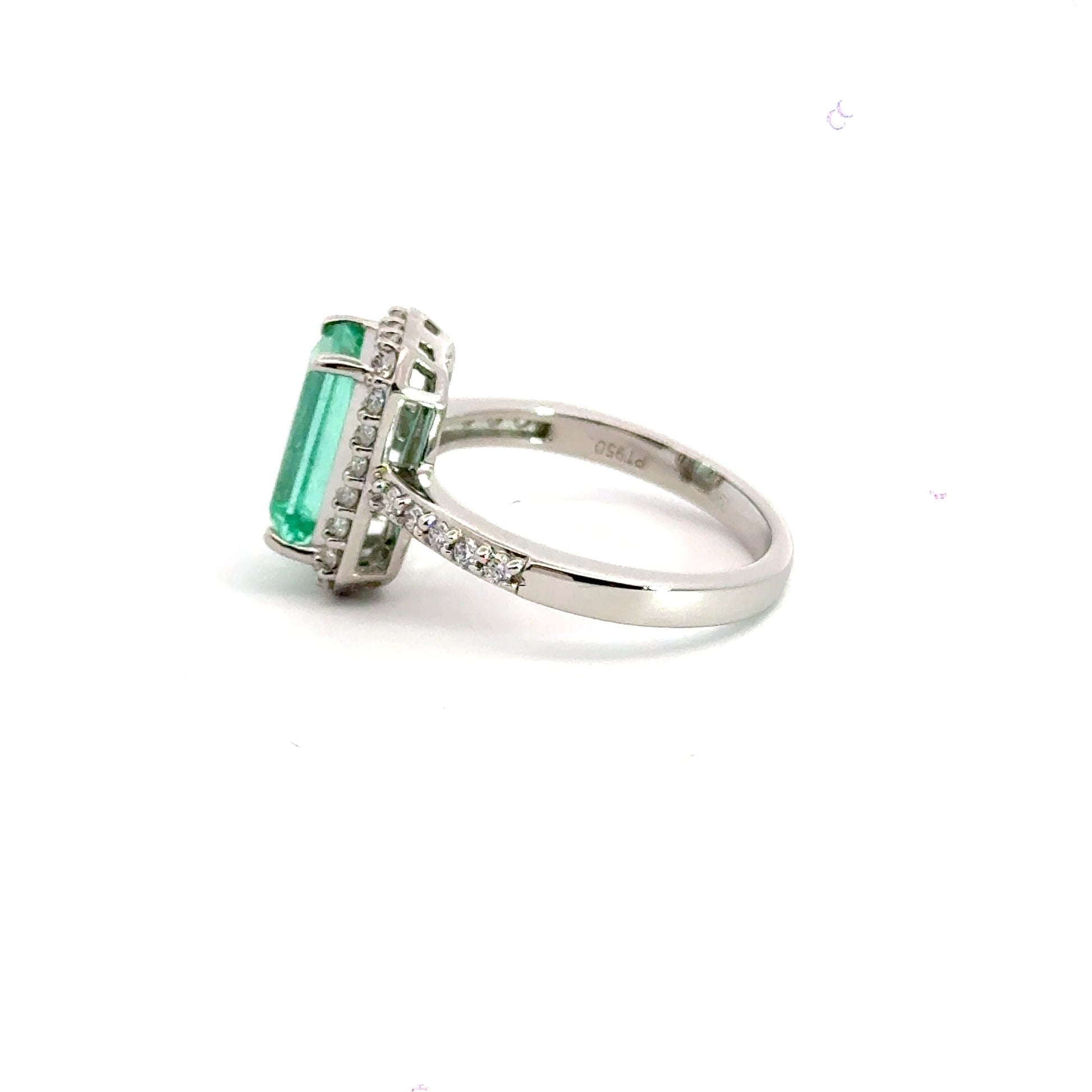 Platinum Emerald Diamond Ring Halo Aces Jewellers