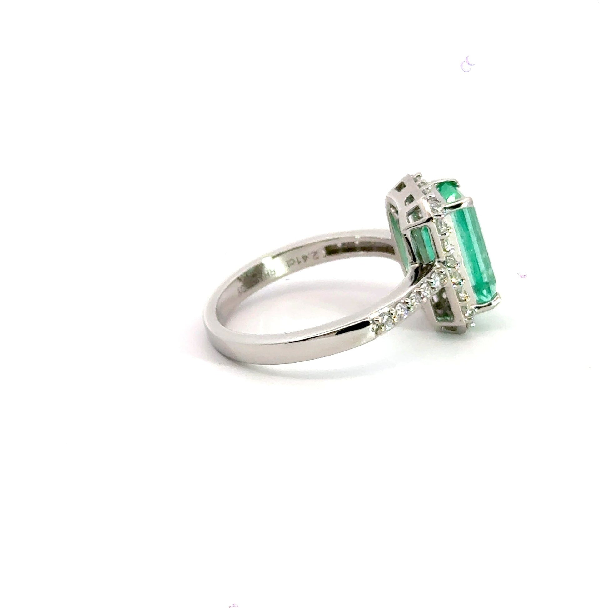 Platinum Emerald Diamond Ring Halo Aces Jewellers