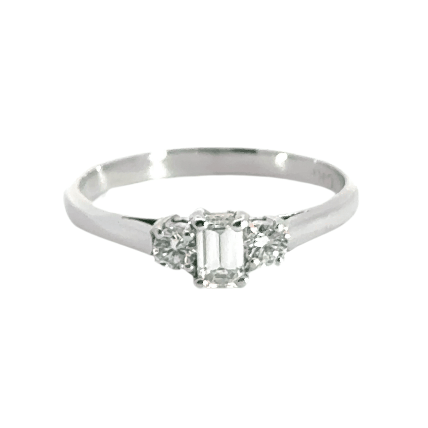 Platinum 3 Stone Trilogy Emerald Cut Diamond Ring Aces Jewellers