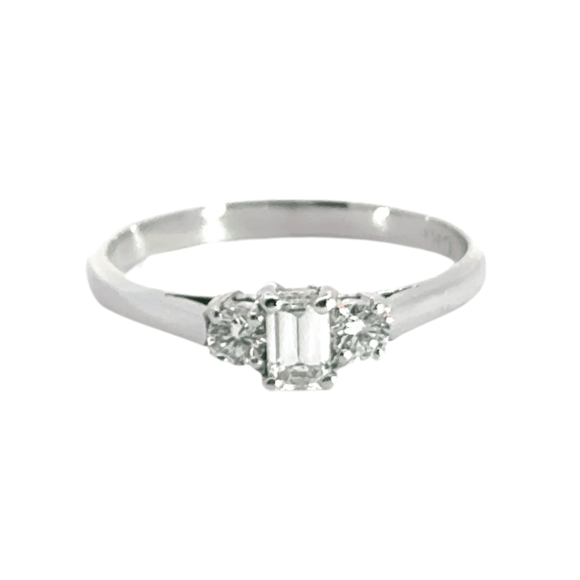 Platinum 3 Stone Trilogy Emerald Cut Diamond Ring Aces Jewellers
