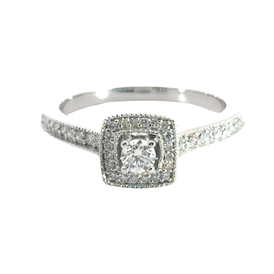 14CT White Gold Diamond Halo Ring Aces Jewellers