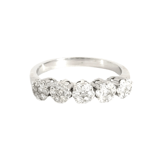 18CT White Gold 5 Cluster Diamond Ring Eternity Band Aces Jewellers