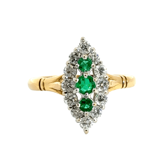 18CT Yellow Gold Diamond Emerald Ring Aces Jewellers
