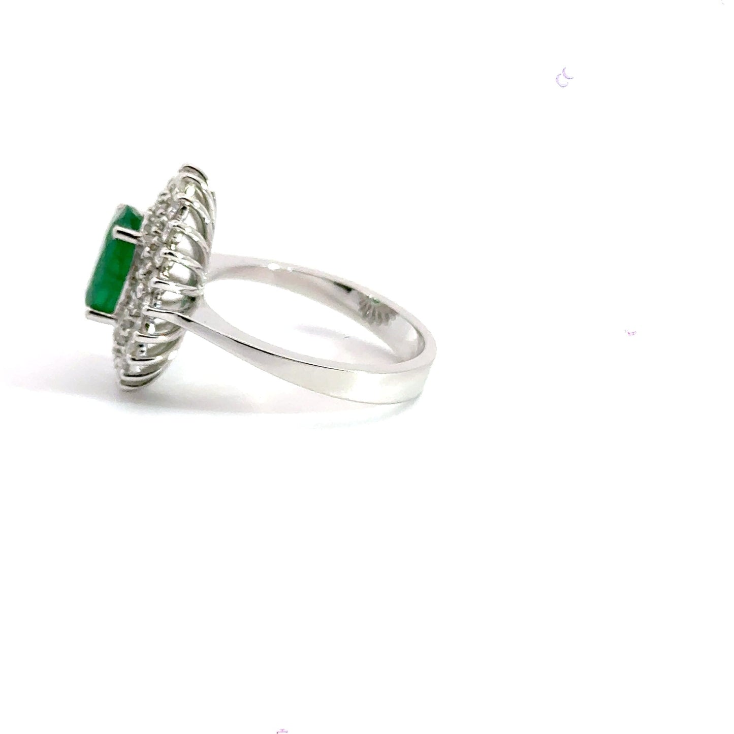 18CT White Gold Cluster Emerald and Diamond Ring Aces Jewellers