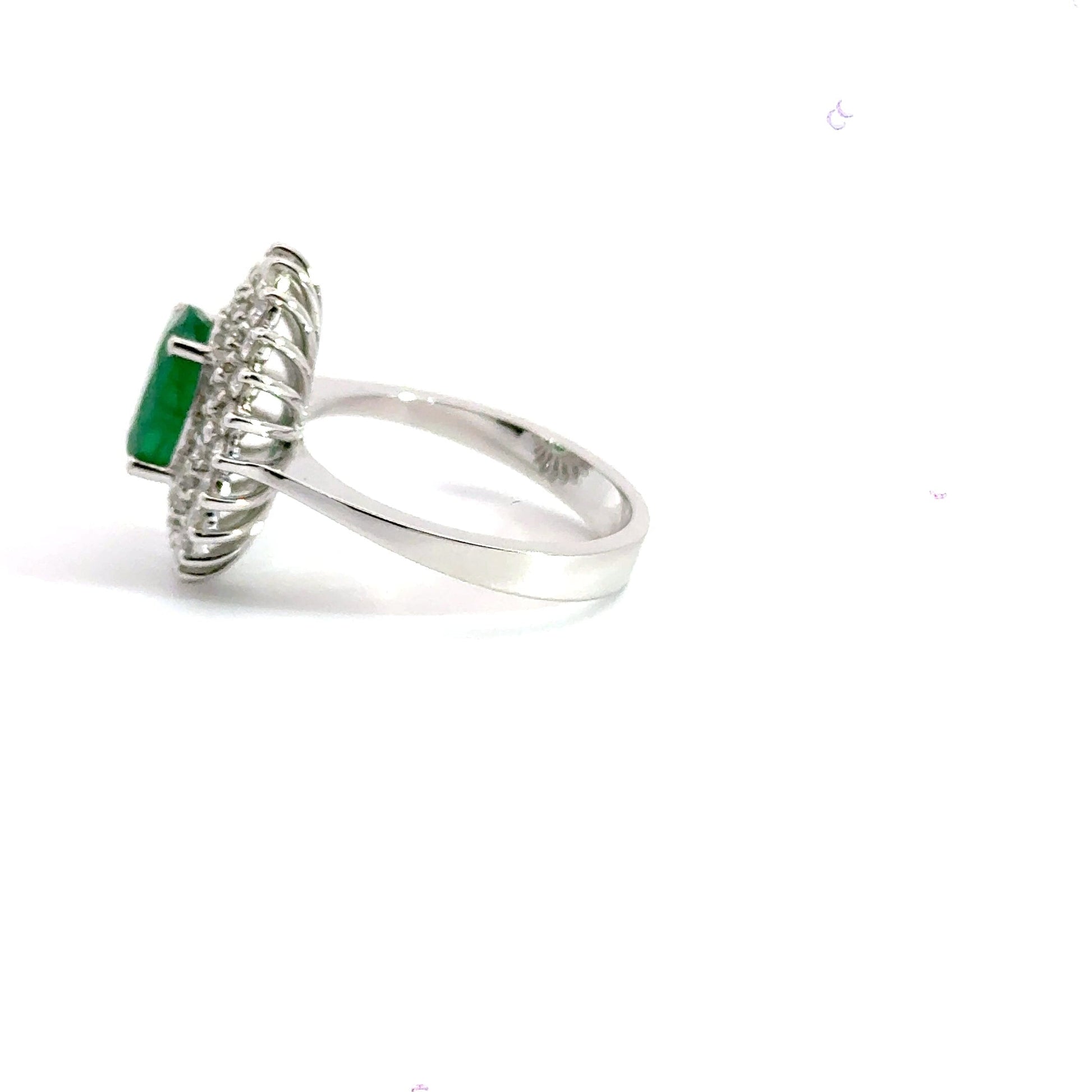 18CT White Gold Cluster Emerald and Diamond Ring Aces Jewellers