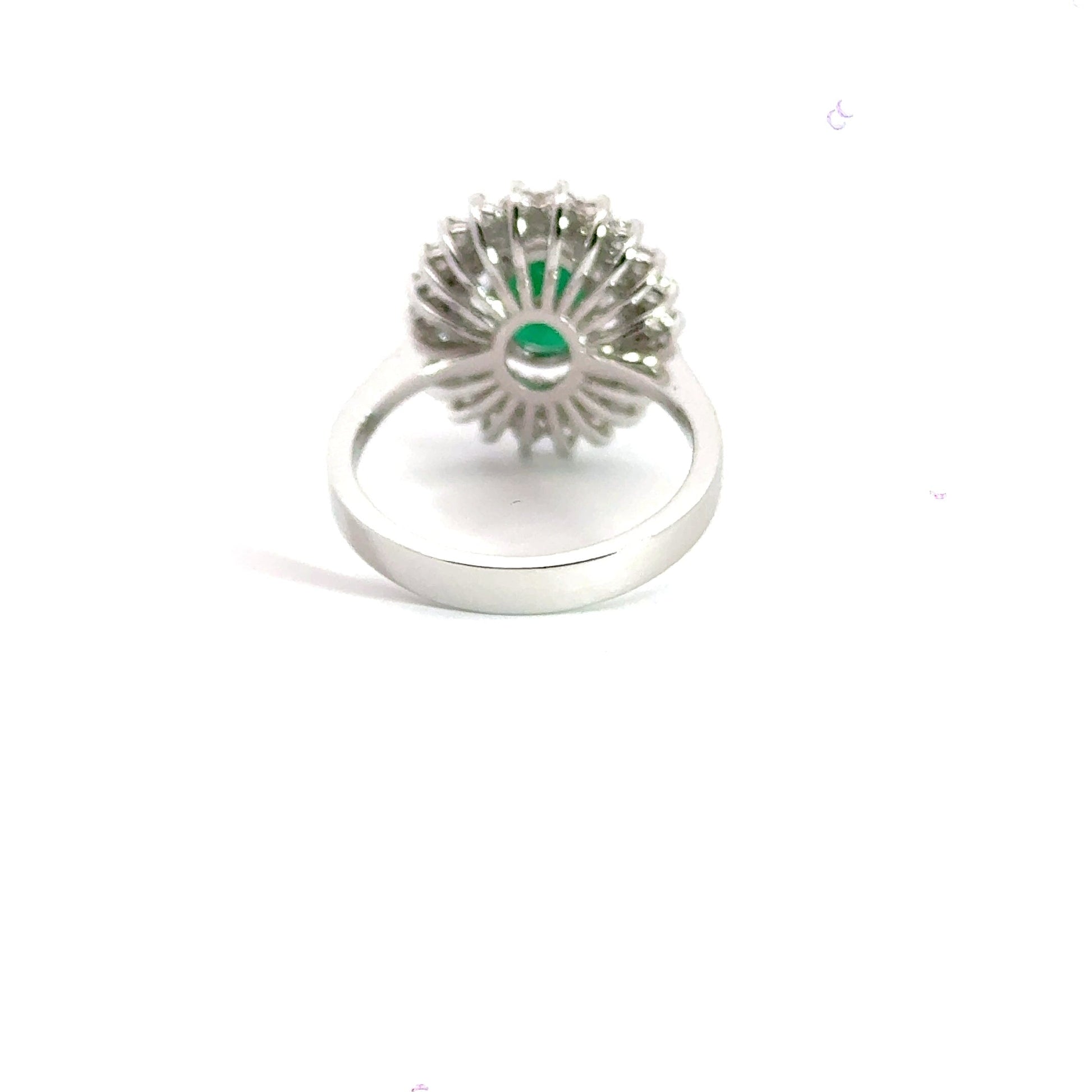 18CT White Gold Cluster Emerald and Diamond Ring Aces Jewellers