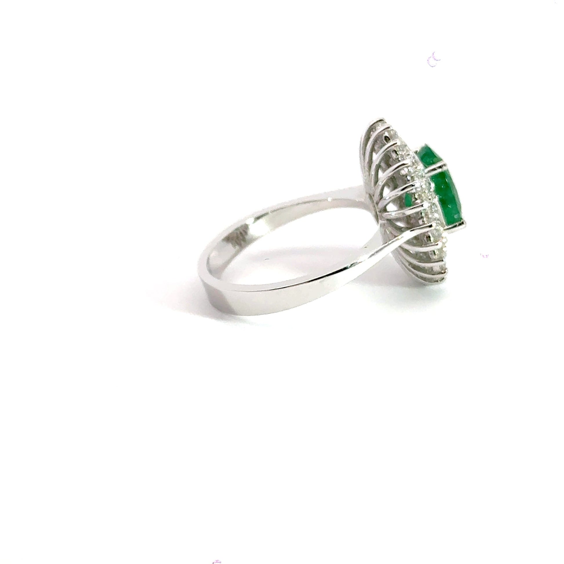 18CT White Gold Cluster Emerald and Diamond Ring Aces Jewellers