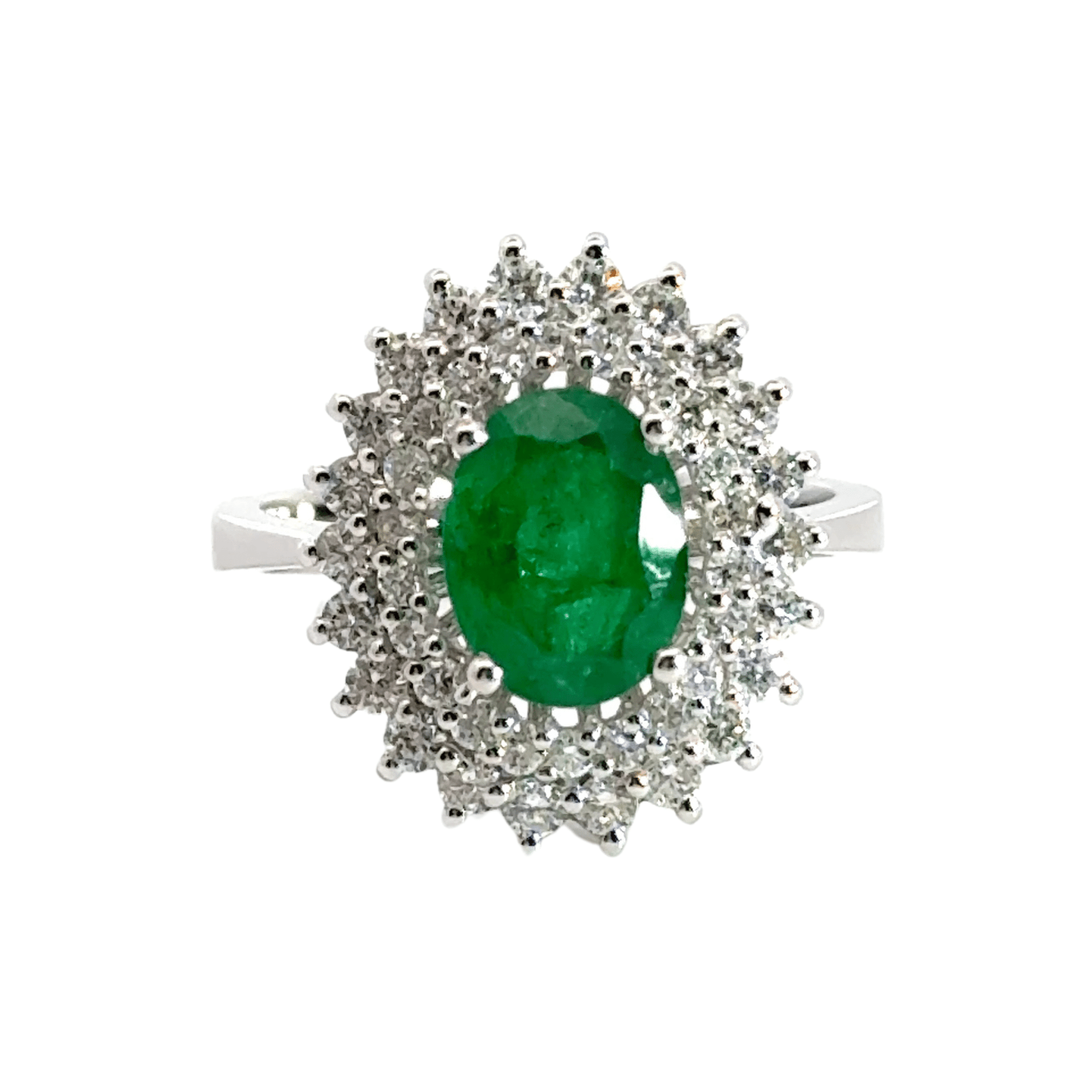 18CT White Gold Cluster Emerald and Diamond Ring Aces Jewellers