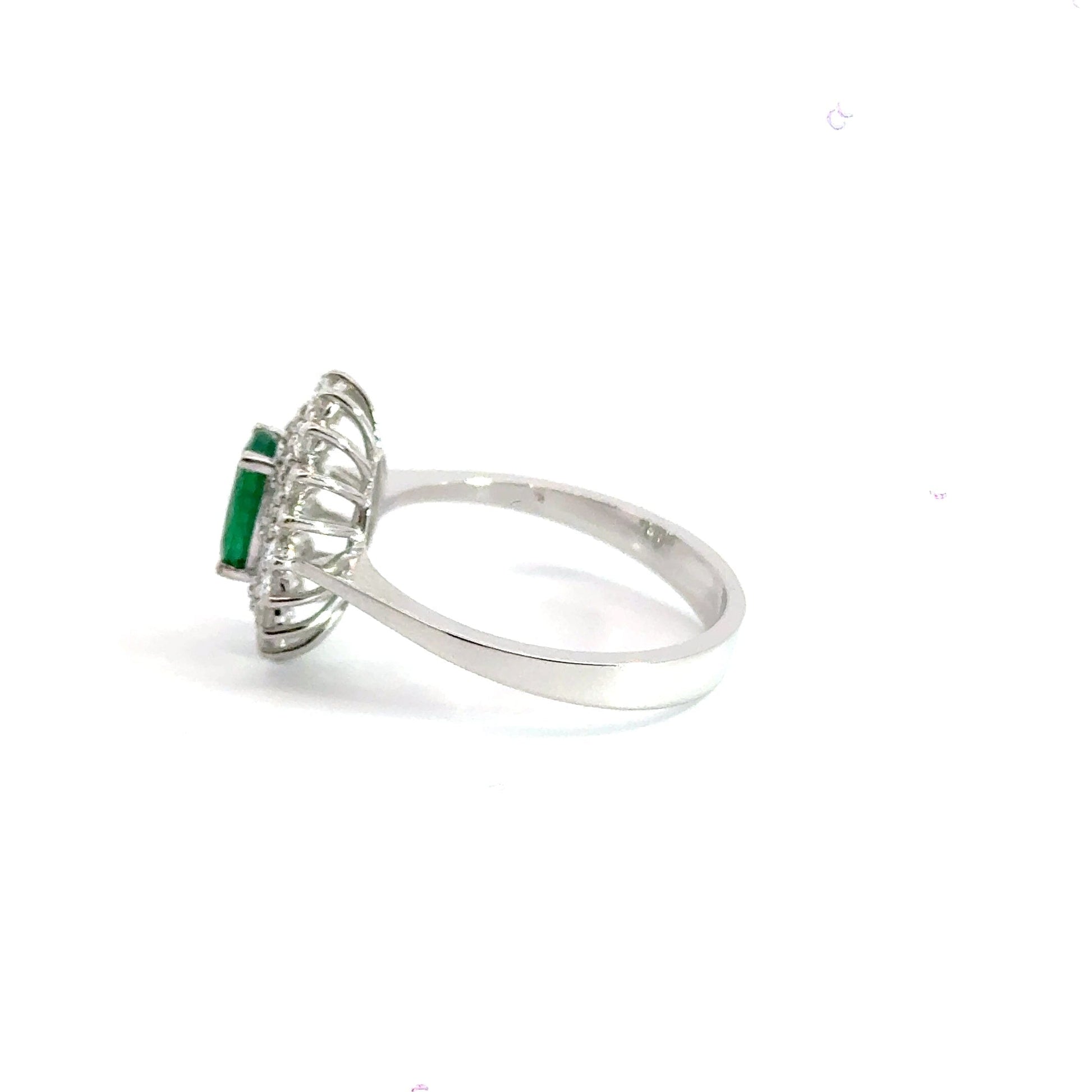 18CT White Gold Cluster Diamond & Emerald 1.25CT Ring Aces Jewellers