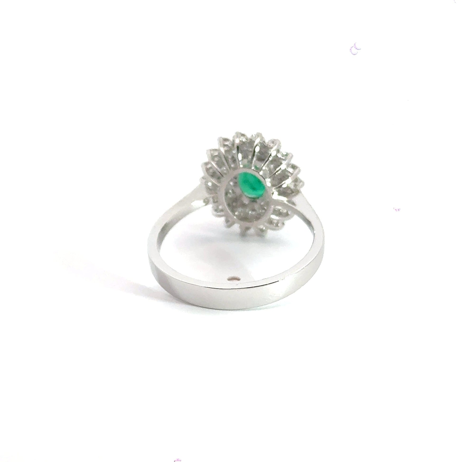 18CT White Gold Cluster Diamond & Emerald 1.25CT Ring Aces Jewellers