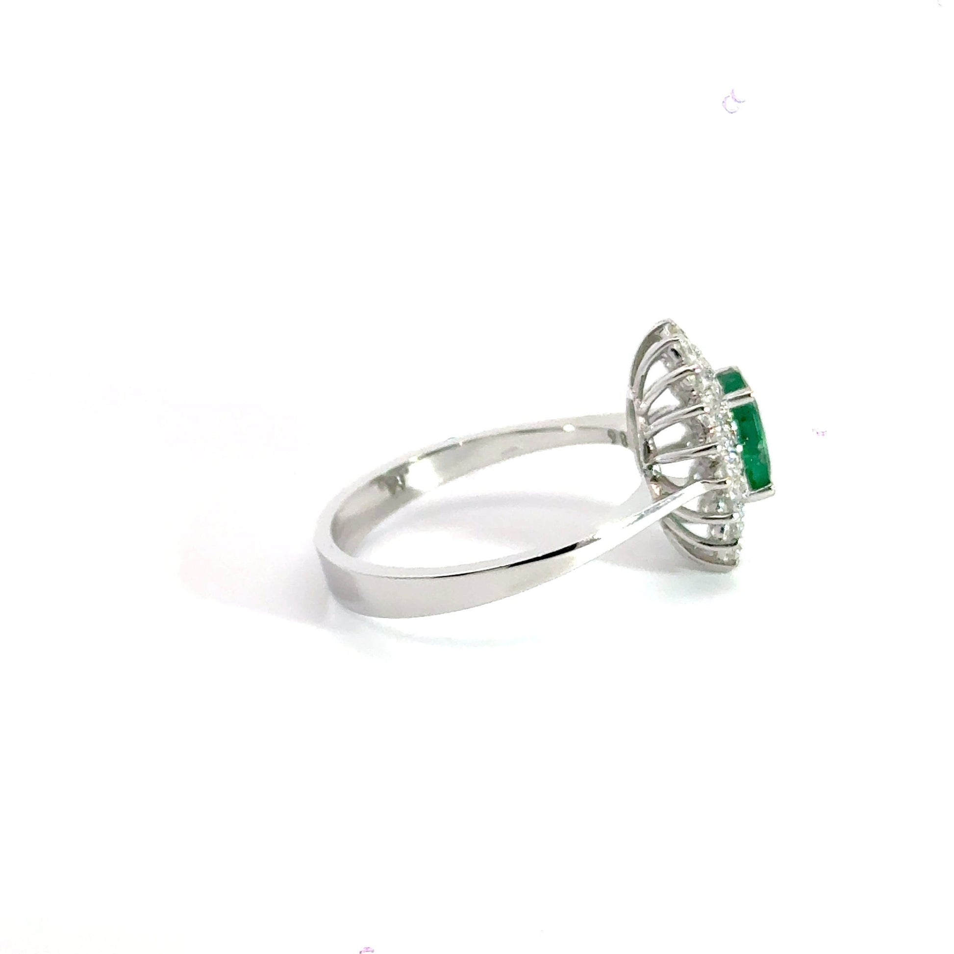 18CT White Gold Cluster Diamond & Emerald 1.25CT Ring Aces Jewellers