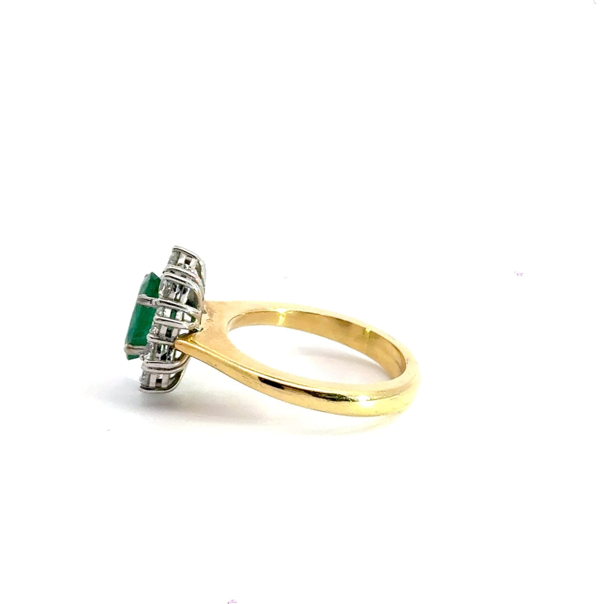 18CT Yellow Gold Emerald Diamond Cluster Ring Aces Jewellers