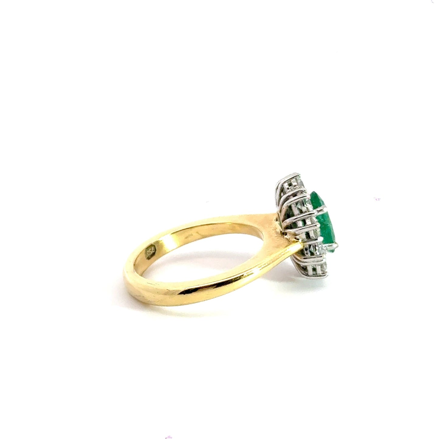 18CT Yellow Gold Emerald Diamond Cluster Ring Aces Jewellers