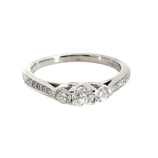 18CT White Gold Diamond Trilogy Ring Aces Jewellers