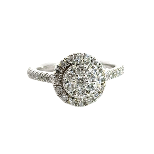 9CT White Gold Diamond Halo Cluster Ring Aces Jewellers