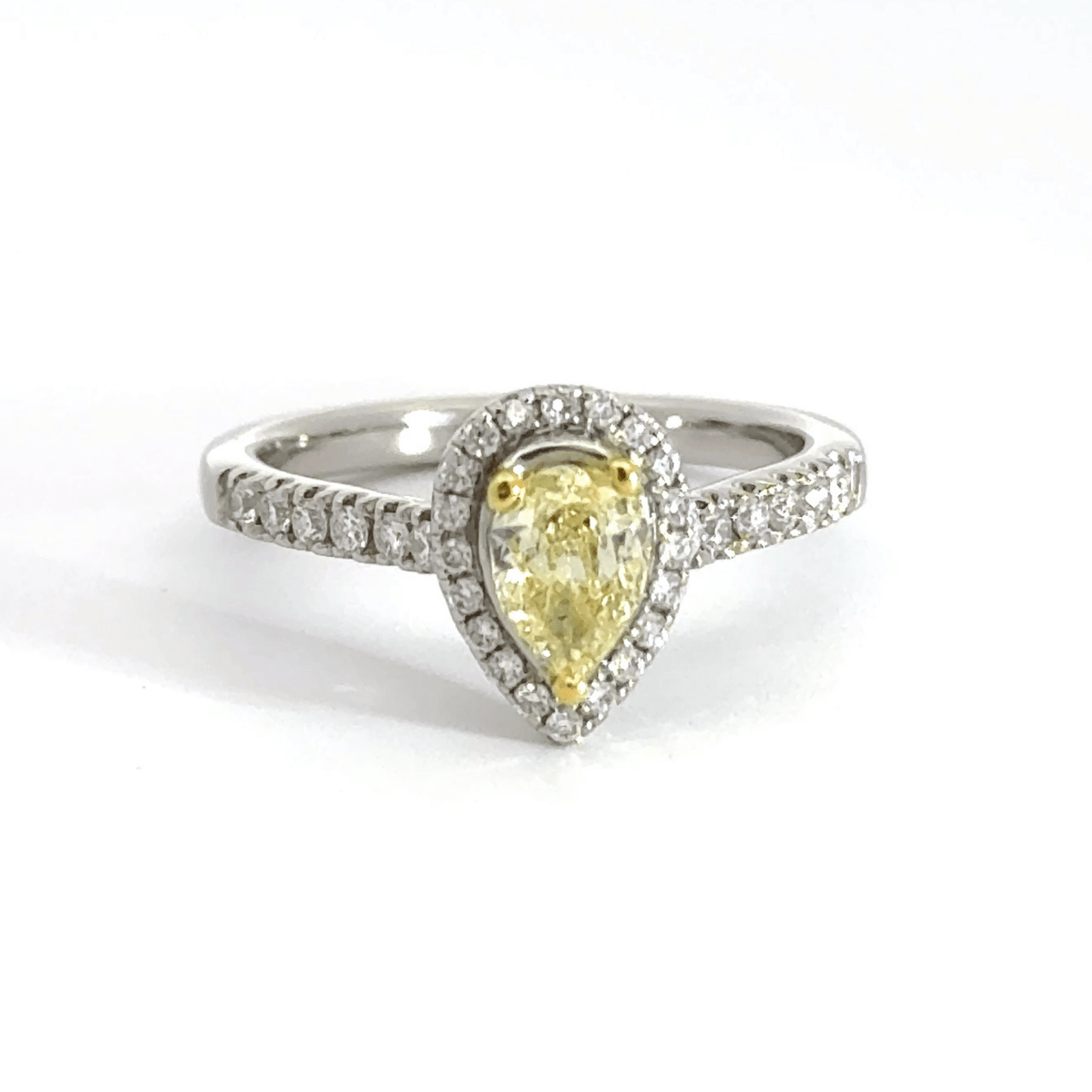 Platinum Yellow Diamond Teardrop Halo Ring Aces Jewellers